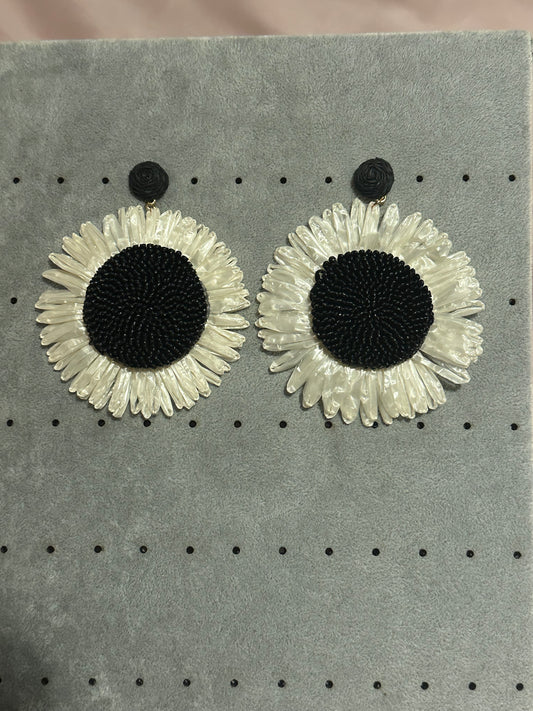 Black and white sunflower earrings