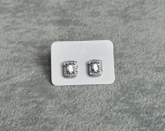 Silver square diamond earrings