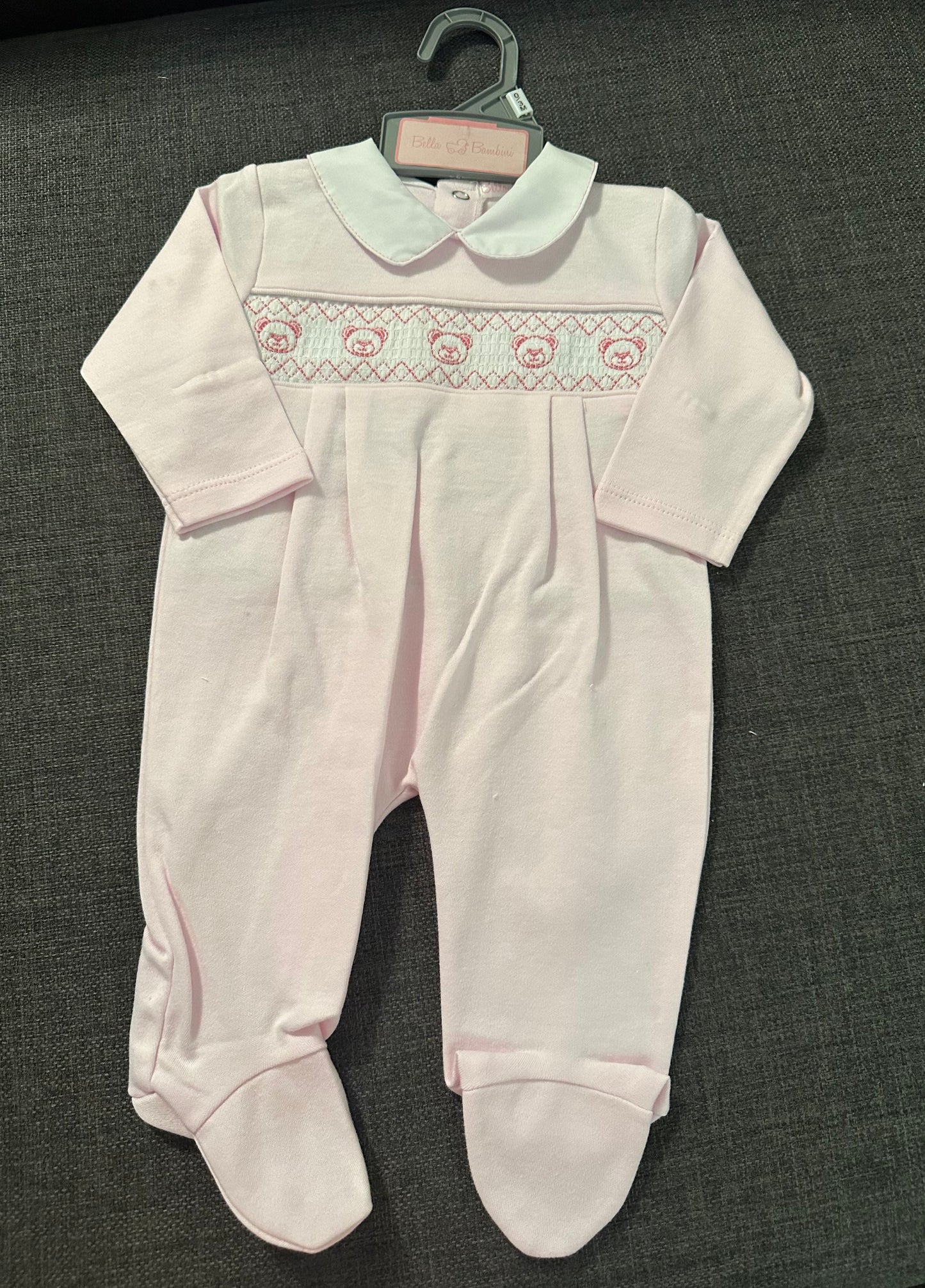 Pink teddy cross stitch romper