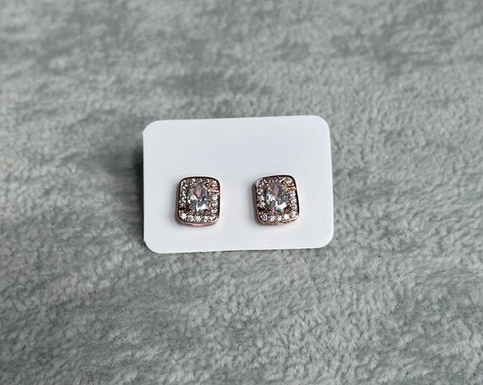 Rose gold square diamond earrings