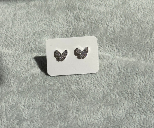 Silver diamond butterfly earrings